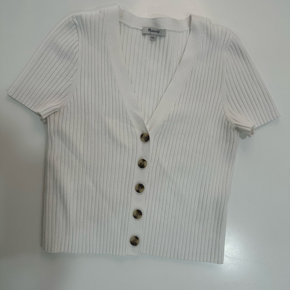 Madewell Bray White Ribbed Cardigan Top